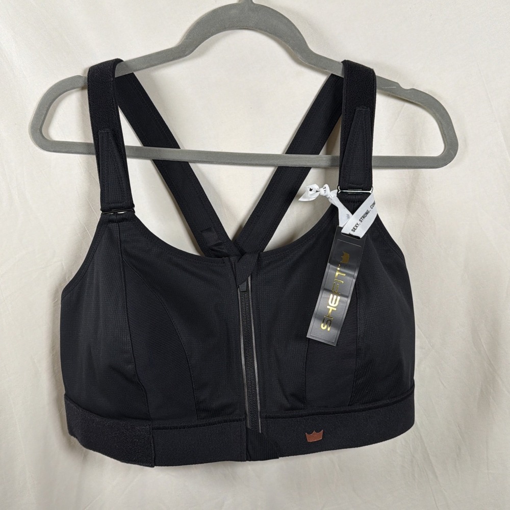Shefit Sports Bra 3 Luxe Womens Black Zip Front High Impact Adjustable NWT